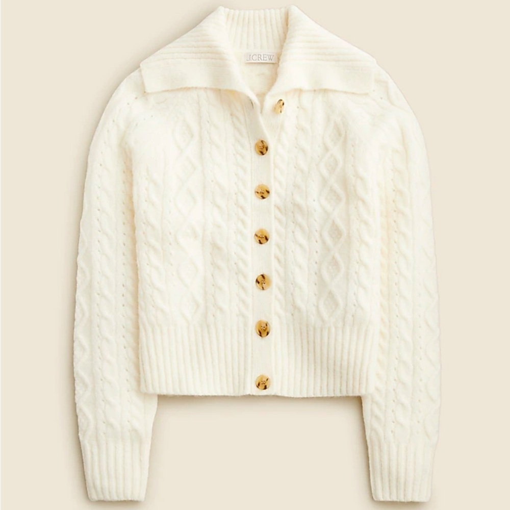 NEW J.Crew Ivory Cable Knit Cardigan Large